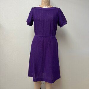 EUC Vintage 70s 80s Open Knit See Through Lightweight Summer Purple Dress Medium